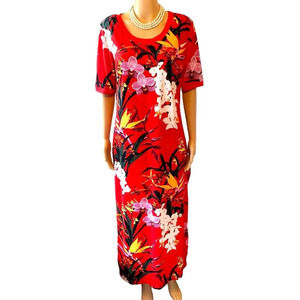 G.I.L.I Boho Artsy Floral Stretchy Spring Summer Splits Maxi Dress women size MP